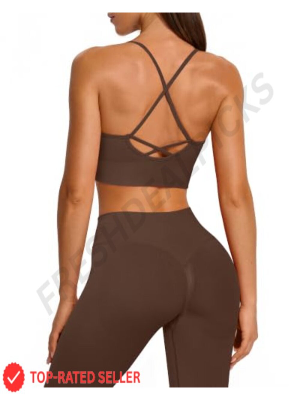 OMKAGI Padded Workout Set Cross Back Tank Gym Leggings Outfit